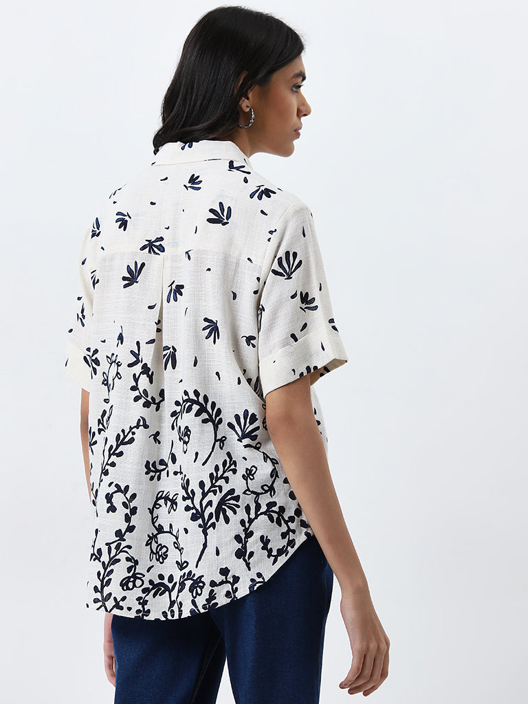 LOV Off-White Botanical Printed Shirt