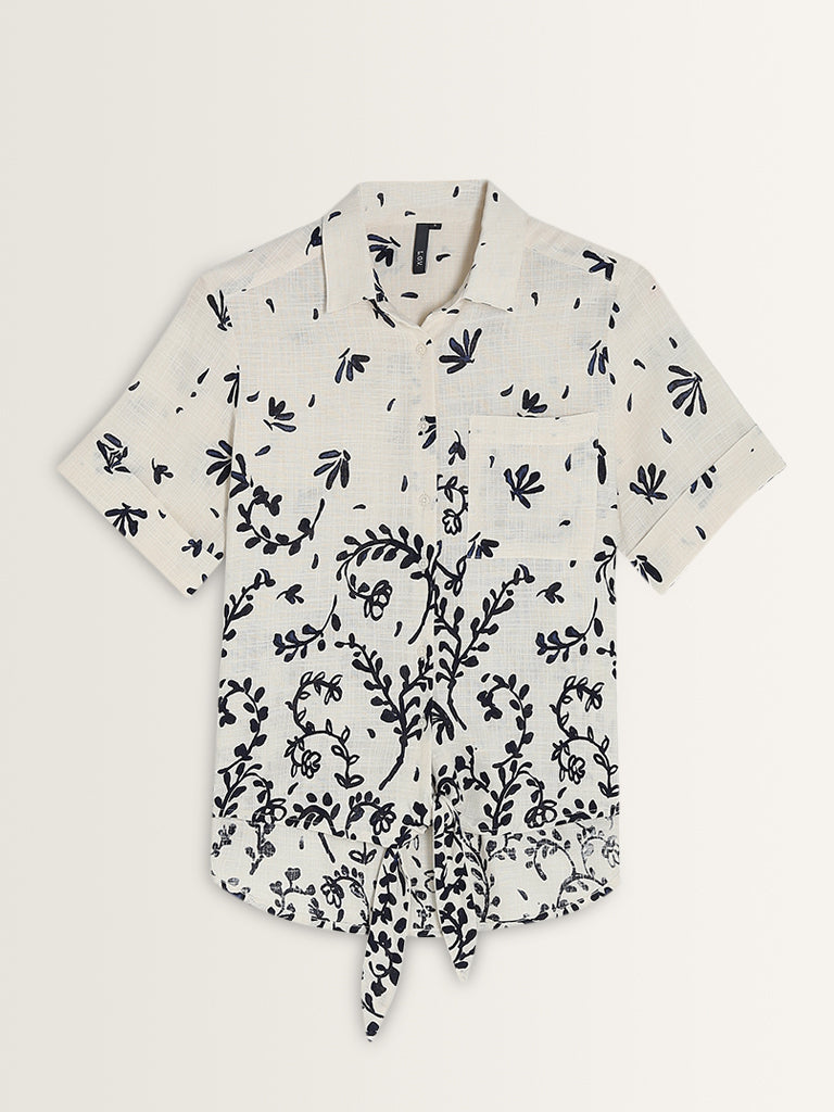 LOV Off-White Botanical Printed Shirt