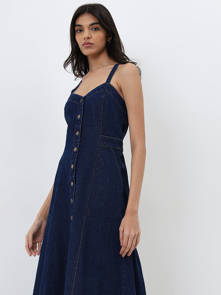 Dark blue denim dress best sale