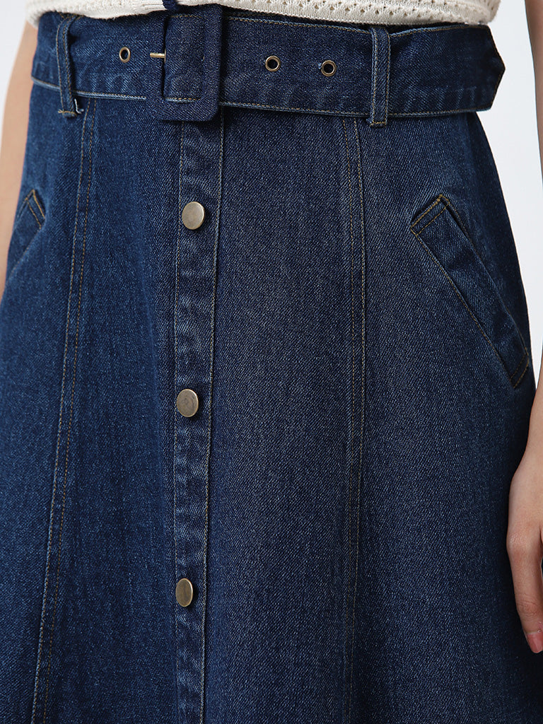 LOV Dark Blue High-Rise Denim Skirt