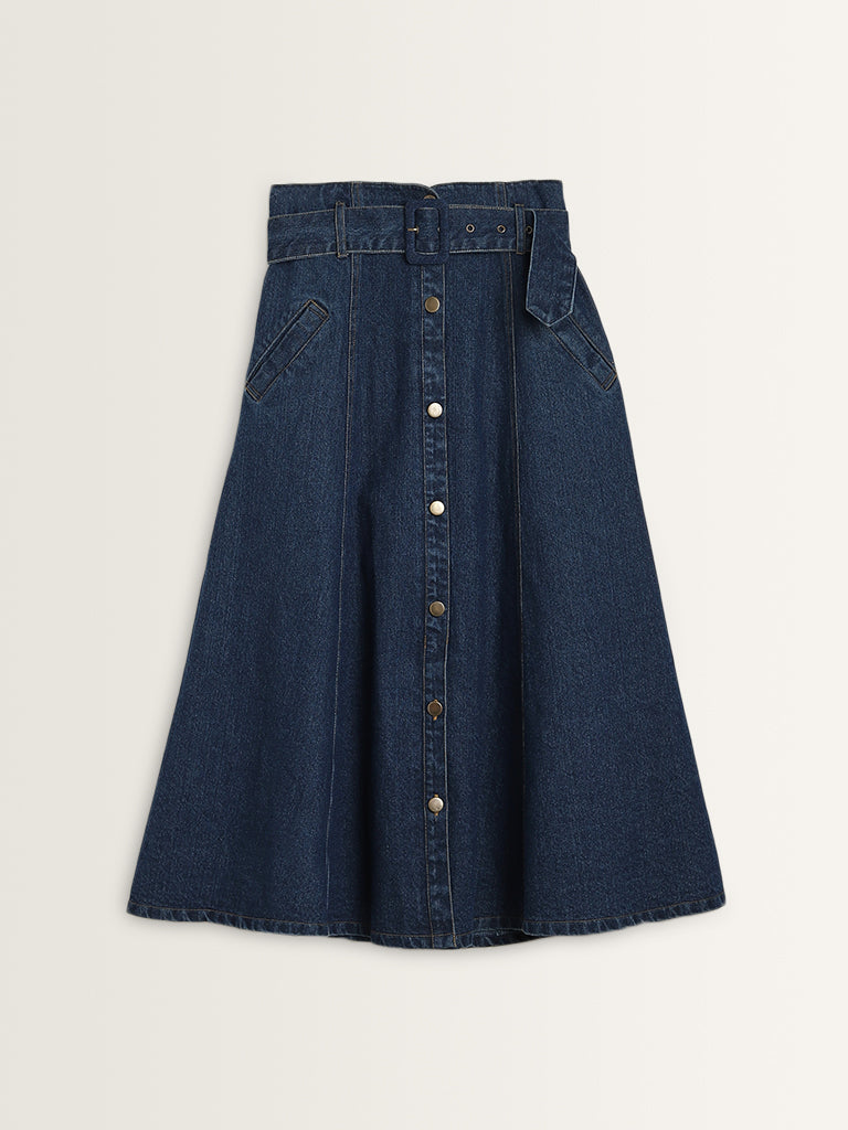 LOV Dark Blue High-Rise Denim Skirt