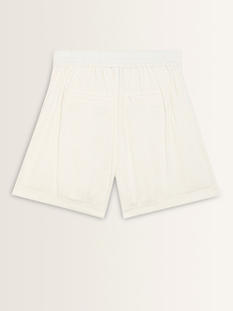 LOV Off-White Linen-Blend High-Rise Blended Linen Shorts