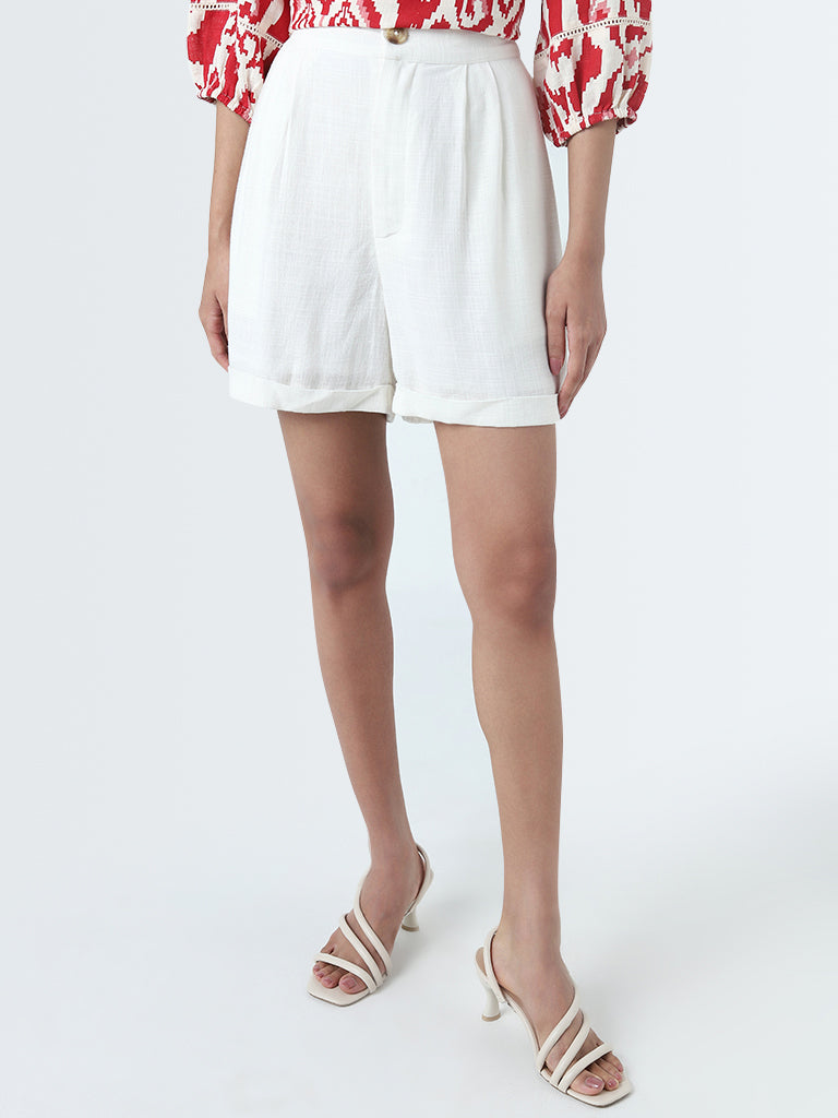 LOV Off-White Linen-Blend High-Rise Blended Linen Shorts