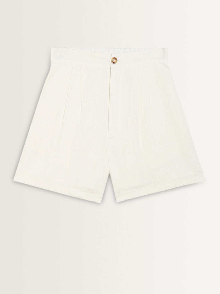 LOV Off-White Linen-Blend High-Rise Blended Linen Shorts