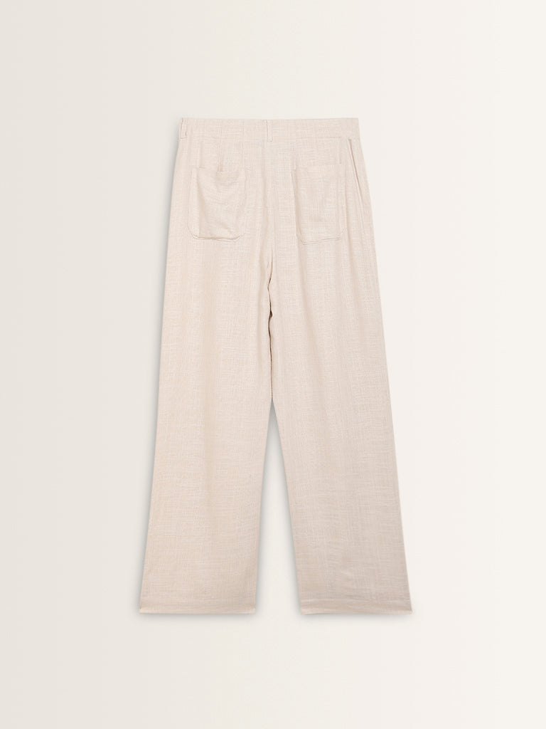 LOV Beige High-Rise Blended Linen Trousers