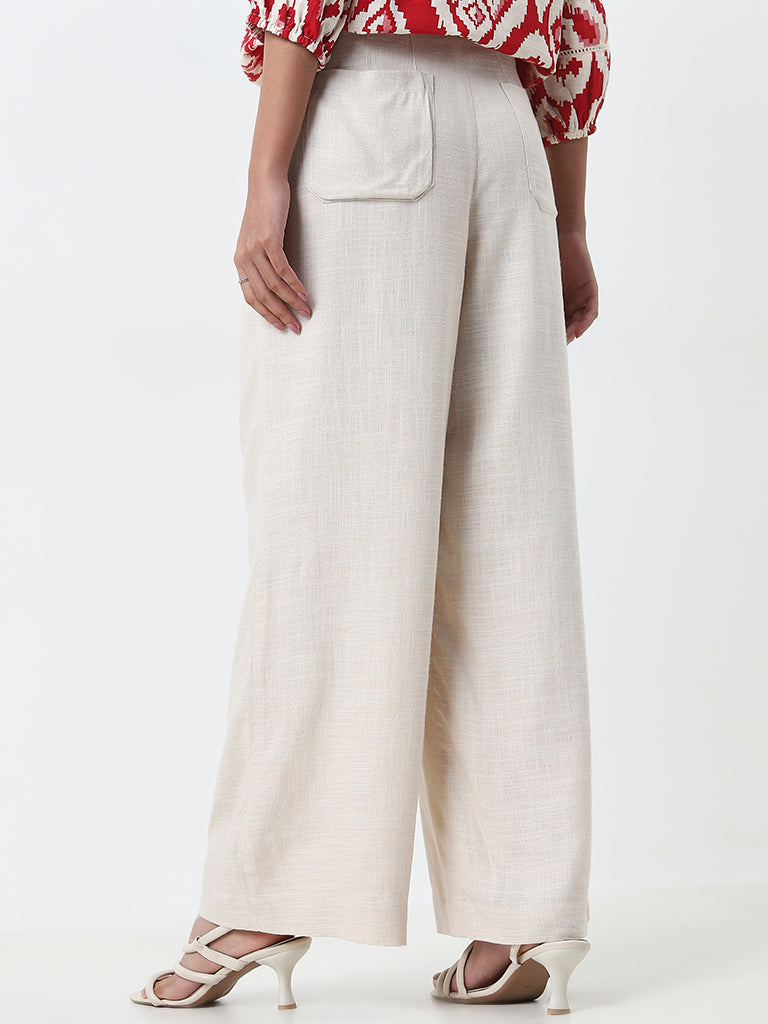 LOV Beige High-Rise Blended Linen Trousers