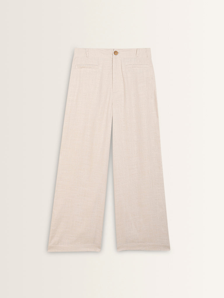 LOV Beige High-Rise Blended Linen Trousers