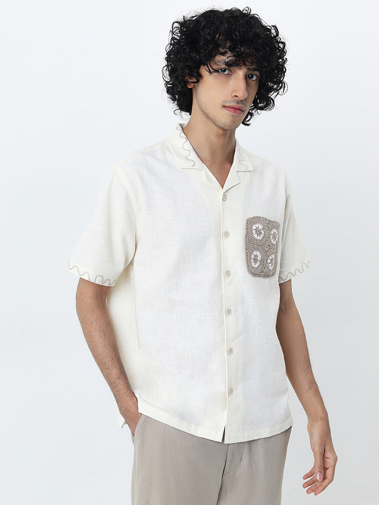 ETA Off-White Embroidered Relaxed-Fit Cotton Shirt