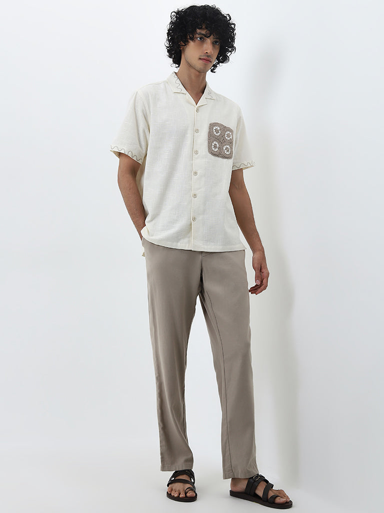 ETA Off-White Embroidered Relaxed-Fit Cotton Shirt