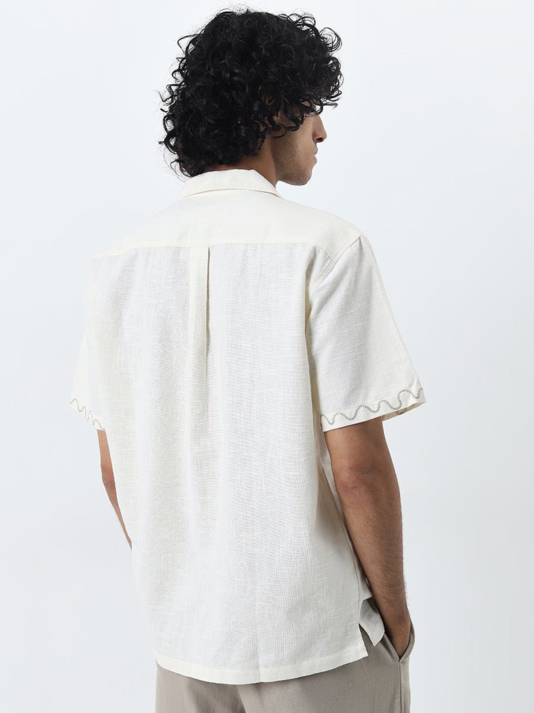 ETA Off-White Embroidered Relaxed-Fit Cotton Shirt