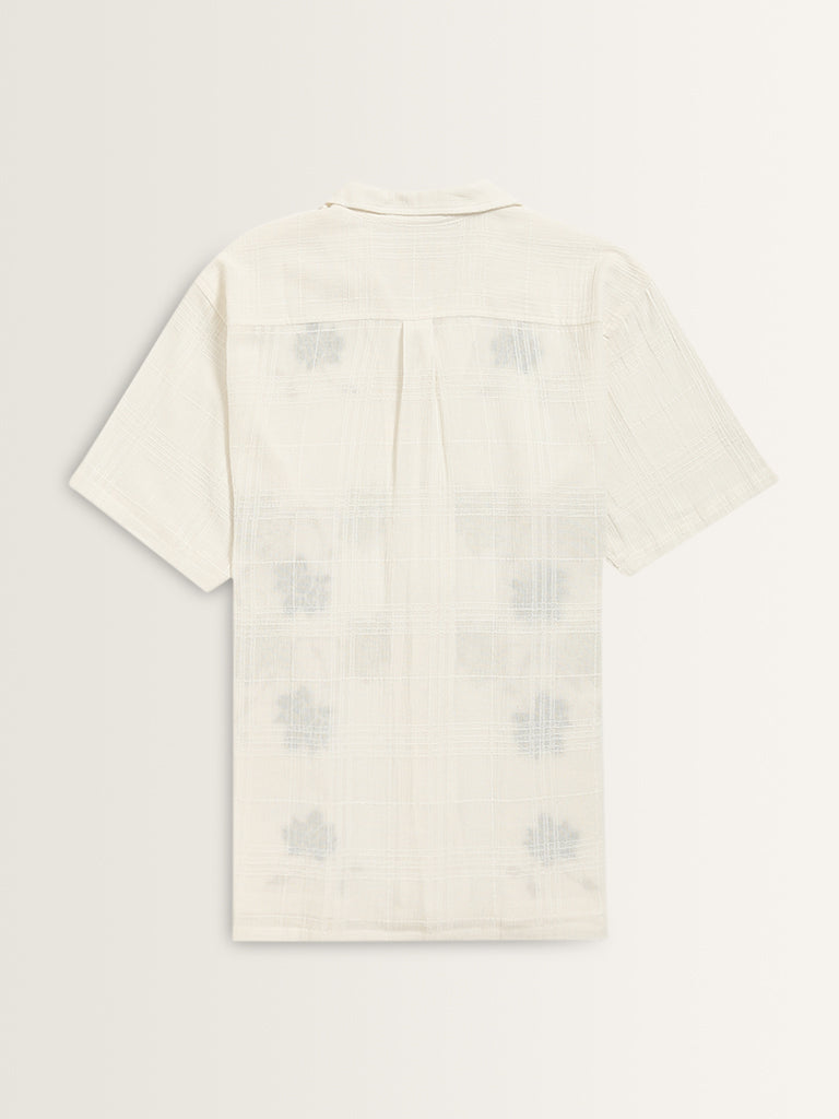 ETA White Floral Embroidered Relaxed-Fit Cotton Shirt