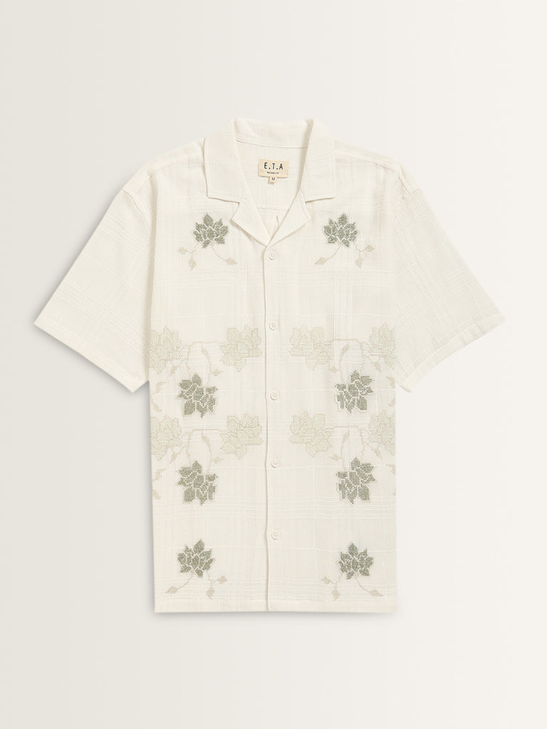 ETA White Floral Embroidered Relaxed-Fit Cotton Shirt