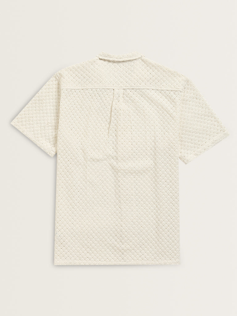 ETA White Crochet Resort-Fit Cotton Shirt