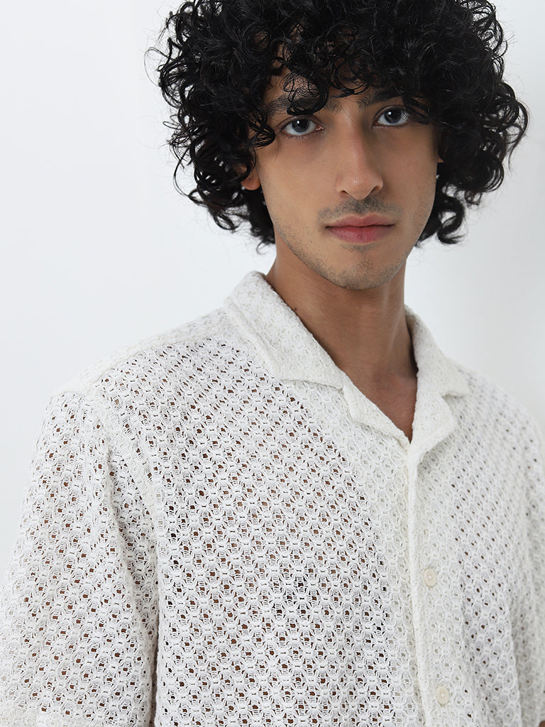 ETA White Crochet Resort-Fit Cotton Shirt