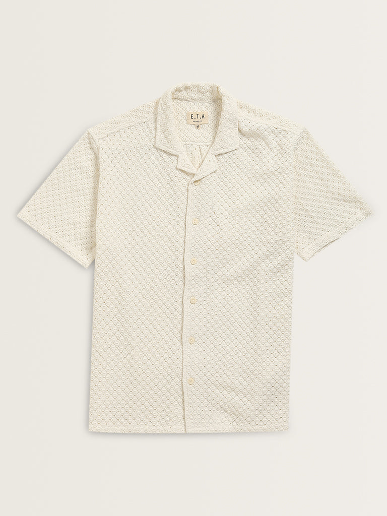 ETA White Crochet Resort-Fit Cotton Shirt