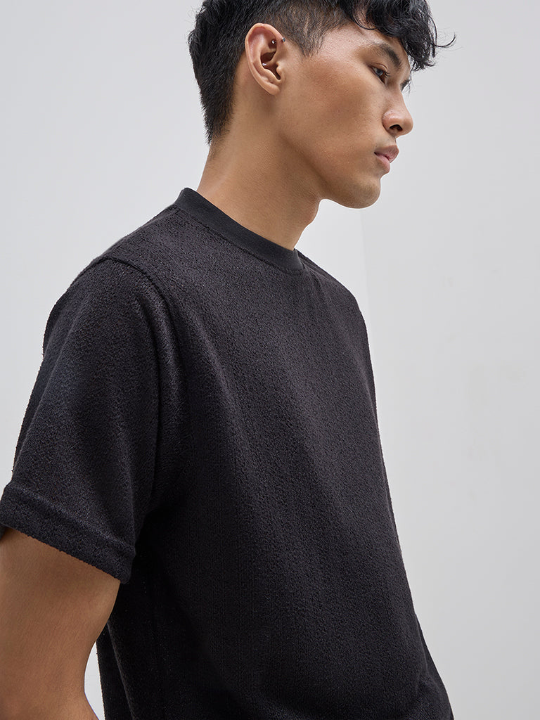 ETA Black Textured Slim-Fit T-Shirt