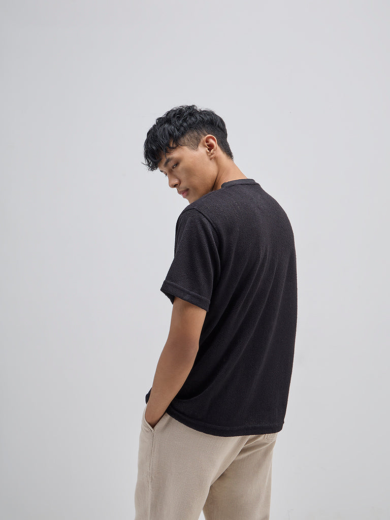 ETA Black Textured Slim-Fit T-Shirt