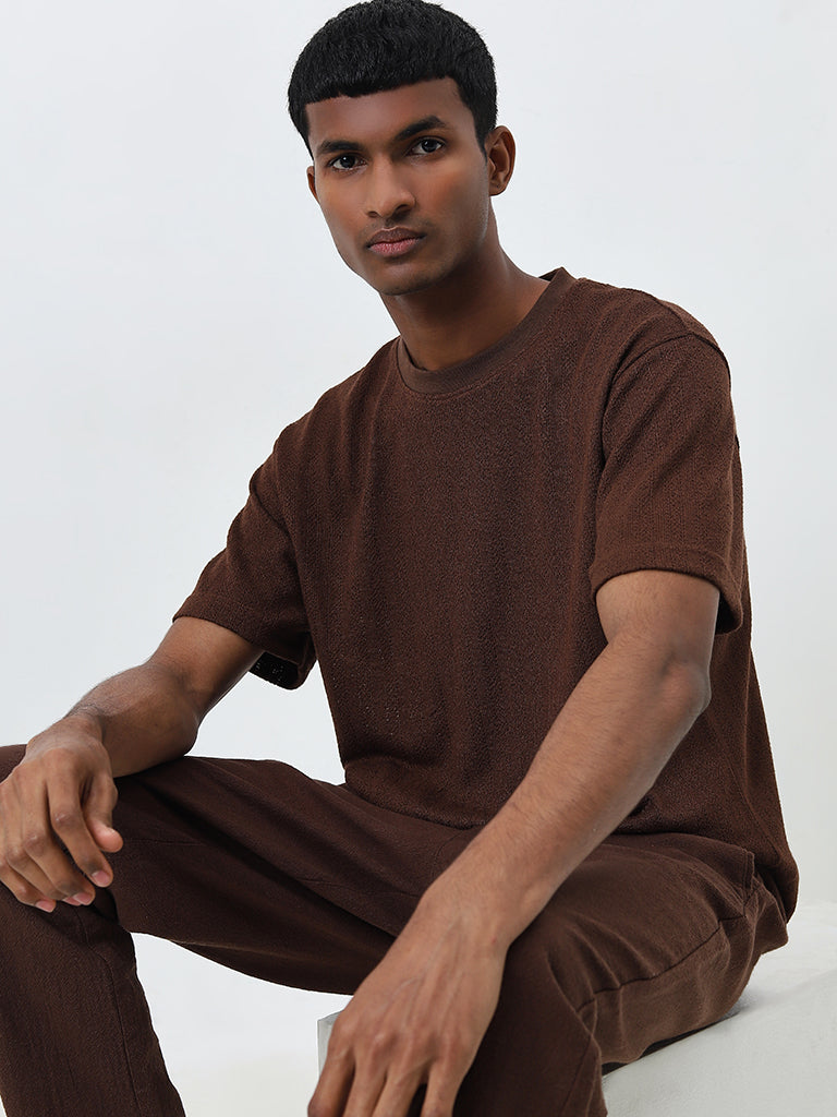 ETA Brown Knit-Textured Slim-Fit T-Shirt