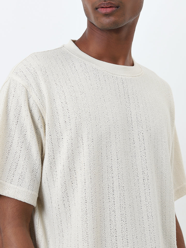 ETA Cream Knit-Textured Slim-Fit T-Shirt