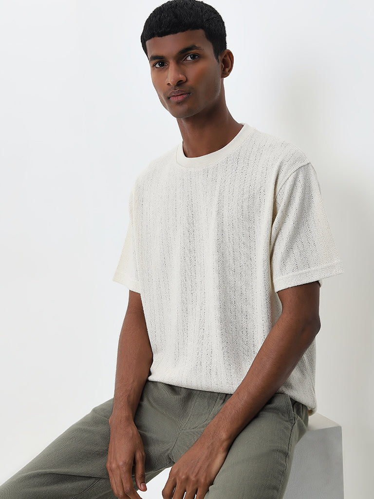 ETA Cream Knit-Textured Slim-Fit T-Shirt