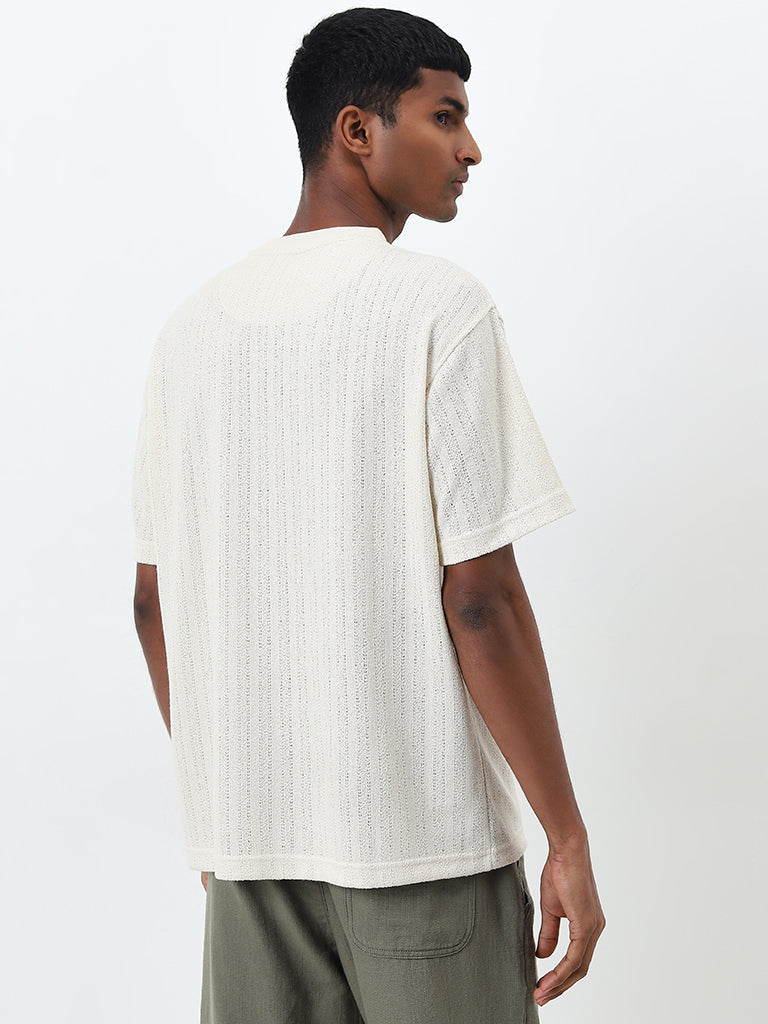 ETA Cream Knit-Textured Slim-Fit T-Shirt