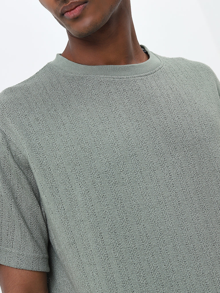 ETA Dark Sage Knit-Textured Slim-Fit Cotton T-Shirt