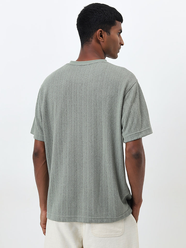 ETA Dark Sage Knit-Textured Slim-Fit Cotton T-Shirt