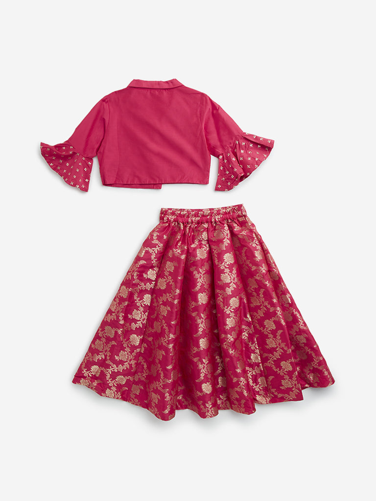 Utsa Kids Magenta Floral Printed Choli and Ghagra Set - (2 -8yrs)