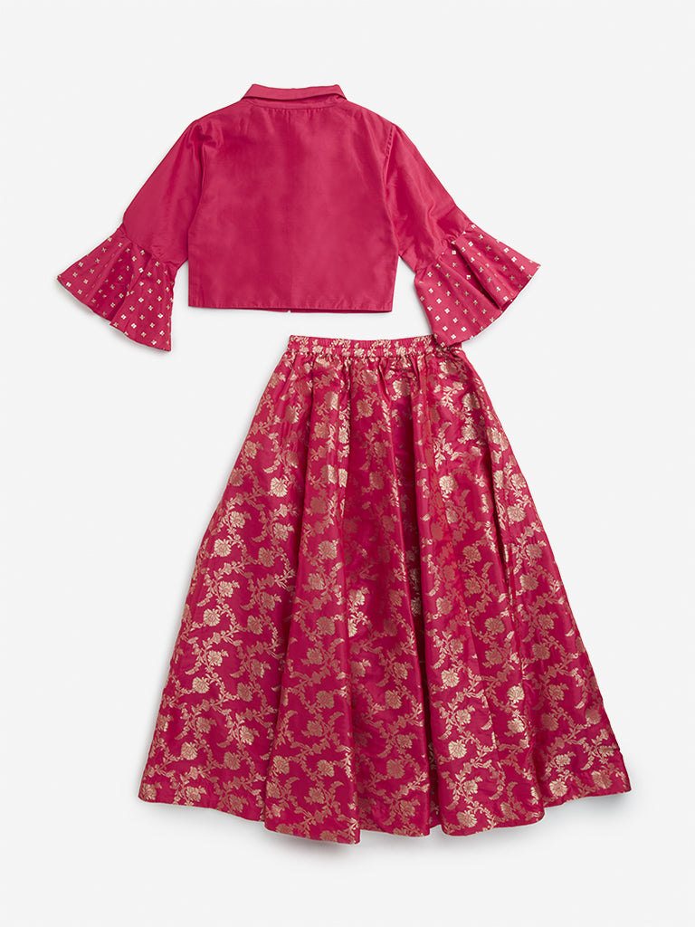 Utsa Kids Magenta Floral Printed Choli and Ghagra Set - (8 -14yrs)