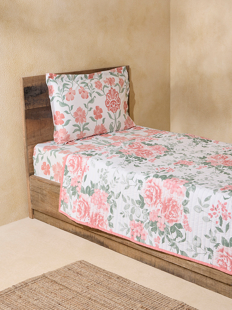 Westside Home Pink Floral Design Reversible Single Bed Quilt