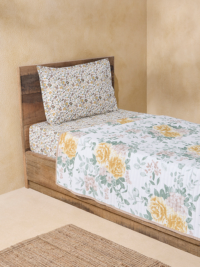 Westside Home Yellow Botanical Print Reversible Single Bed Comforter