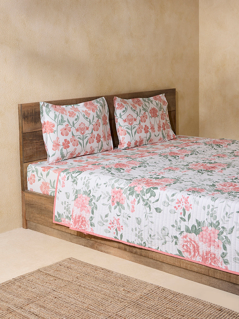 Westside Home Pink Floral Design Reversible Double Bed Quilt