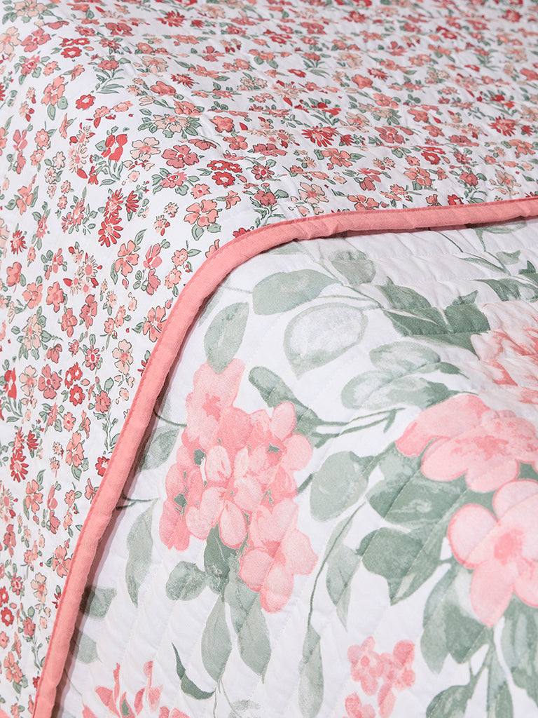 Westside Home Pink Floral Design Reversible Double Bed Quilt