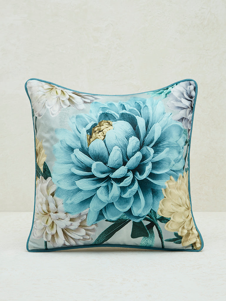 Westside Home Aqua Floral Patterned Cushion Cover