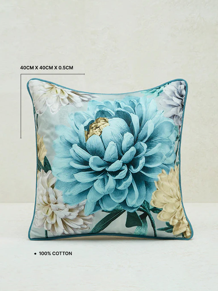 Westside Home Aqua Floral Patterned Cushion Cover