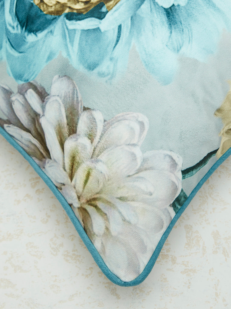 Westside Home Aqua Floral Patterned Cushion Cover