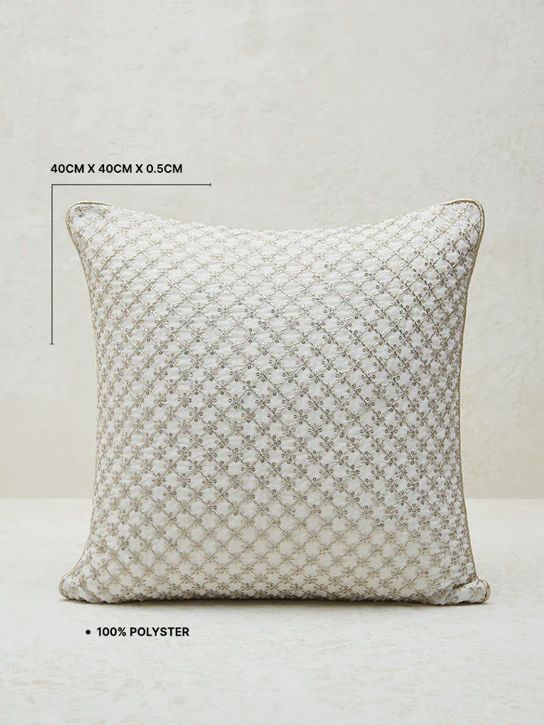 Westside Home Ivory Sequined Georgette Cushion Cover