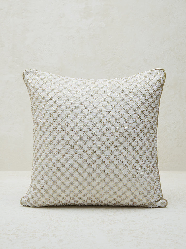 Westside Home Ivory Sequined Georgette Cushion Cover