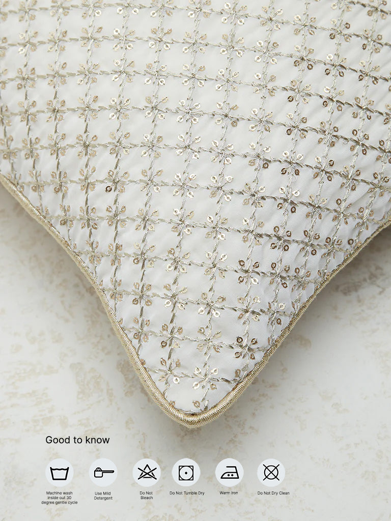 Westside Home Ivory Sequined Georgette Cushion Cover