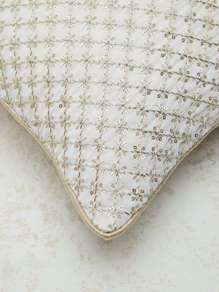 Westside Home Ivory Sequined Georgette Cushion Cover