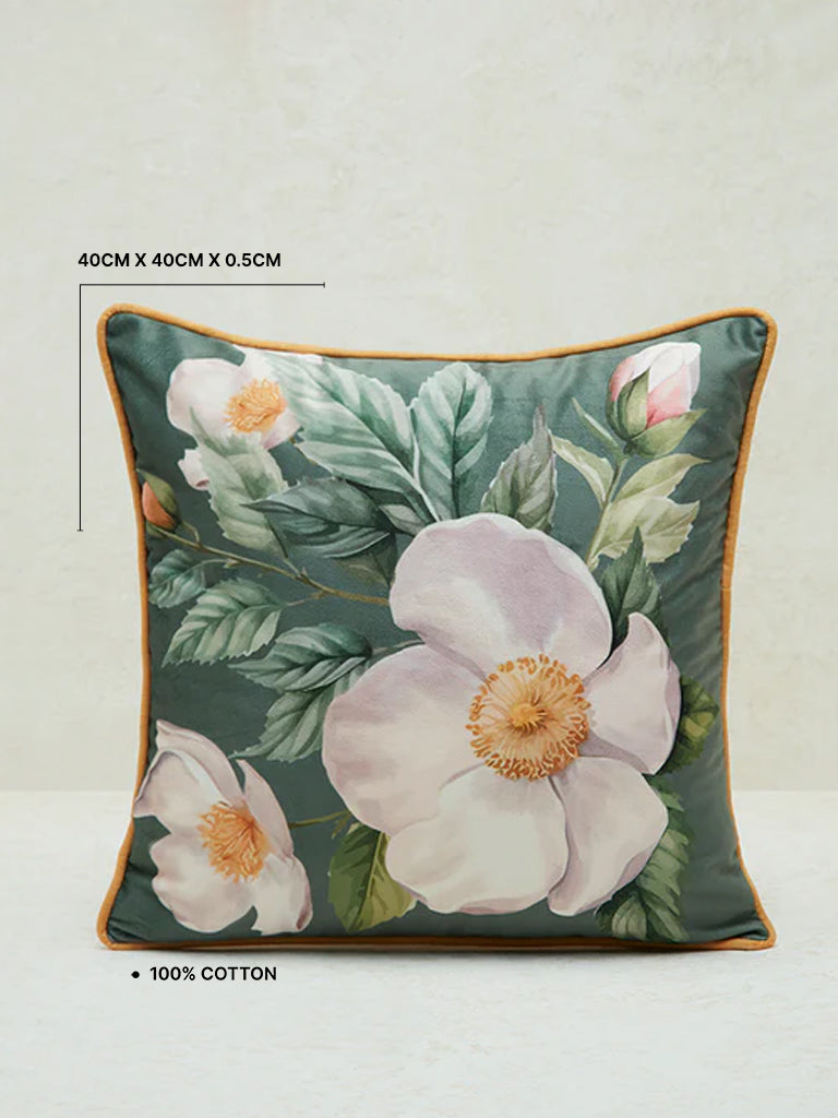 Westside Home Green Floral Printed Cushion Cover