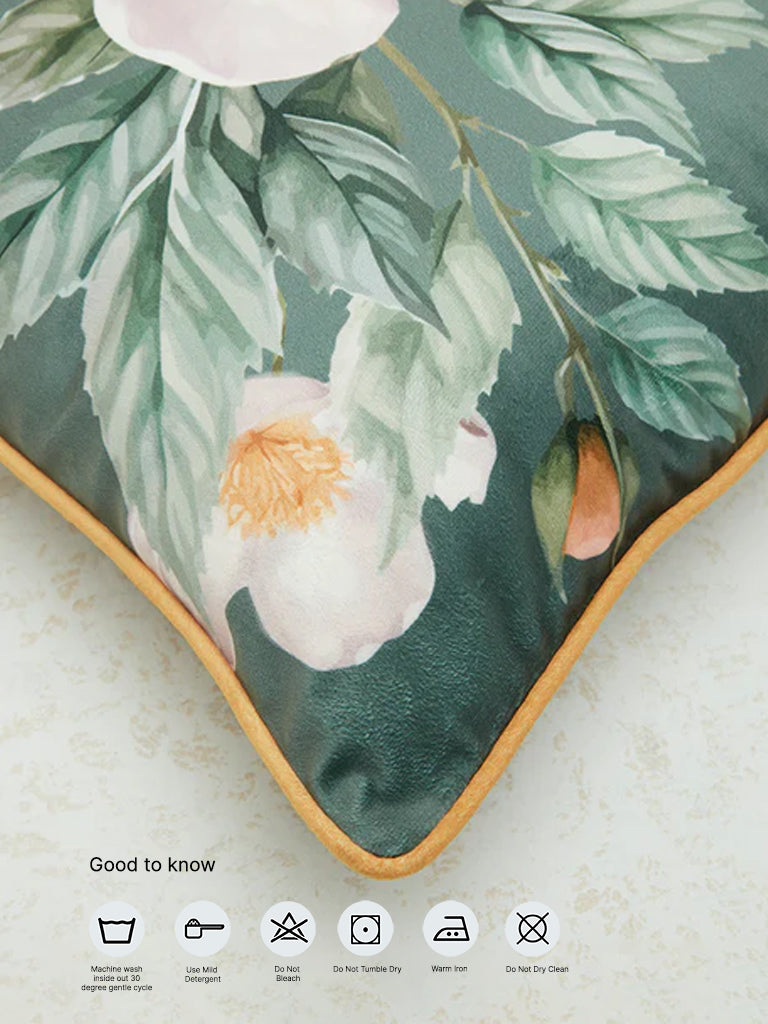 Westside Home Green Floral Printed Cushion Cover