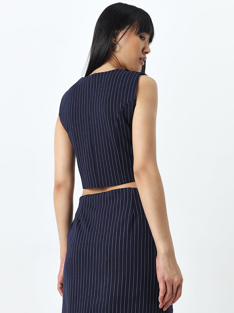 Nuon Navy Striped Waistcoat-Style Top