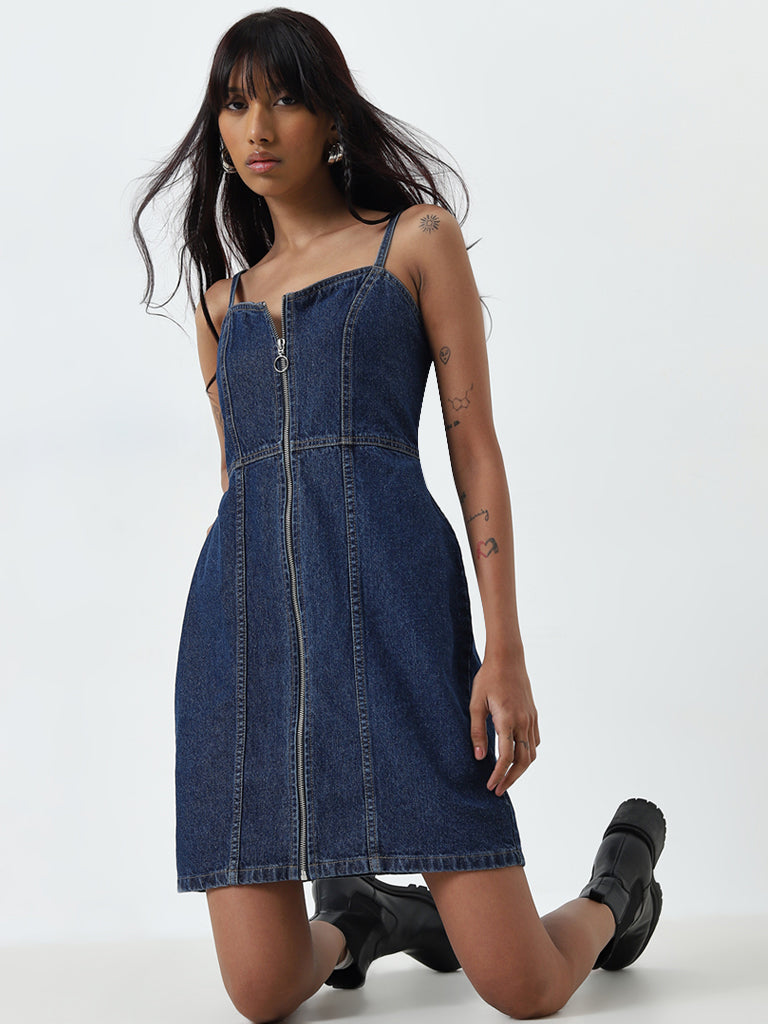 Nuon Dark Blue Denim A-Line Dress