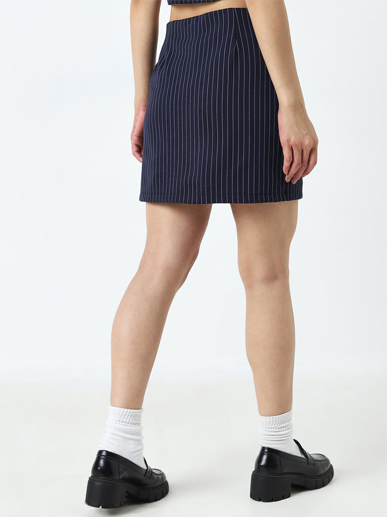 Nuon Navy Pinstripe Detailed High-Rise Skort