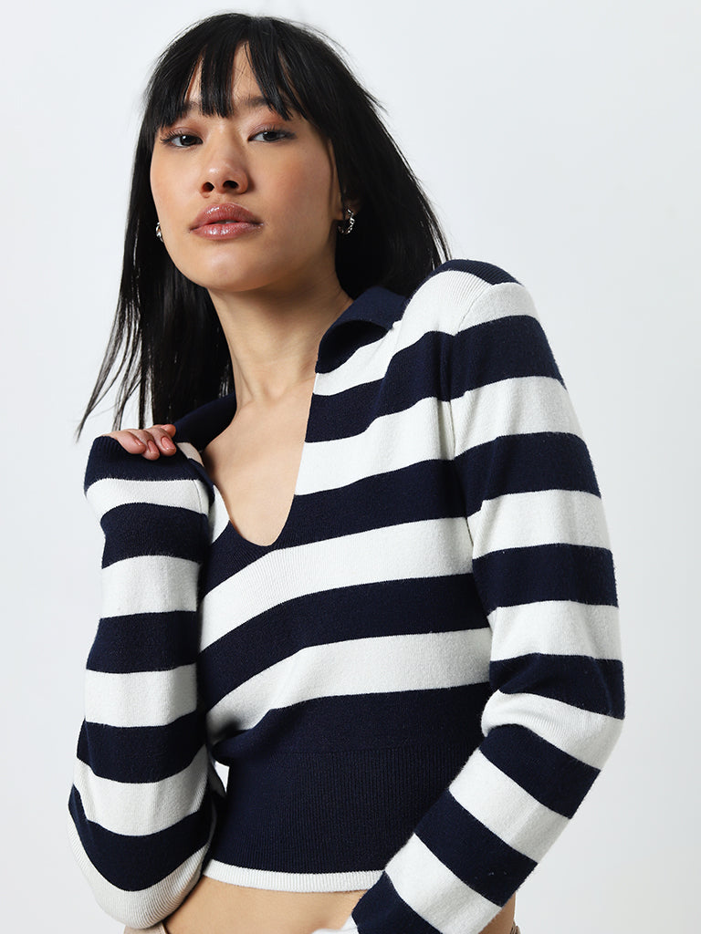 Nuon Navy Striped Cotton T-Shirt