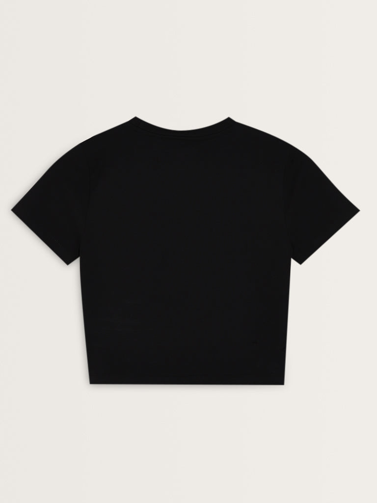 Nuon Black Solid Cotton Blend T-Shirt