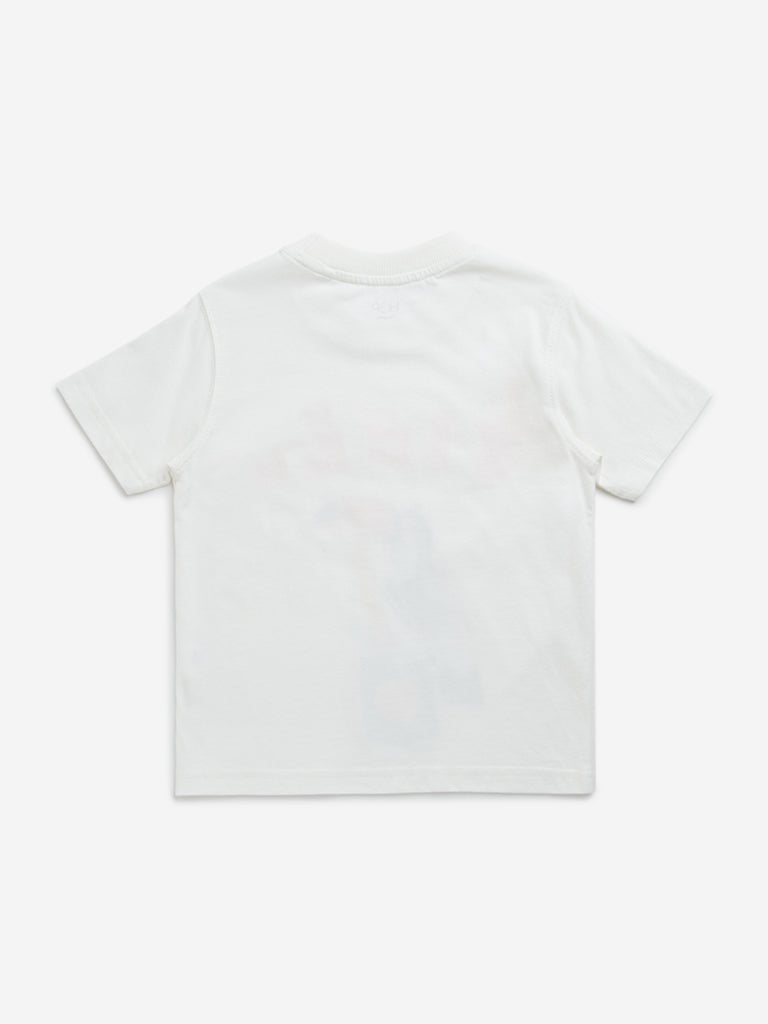 HOP Kids Off-White Bird Printed Cotton T-Shirt