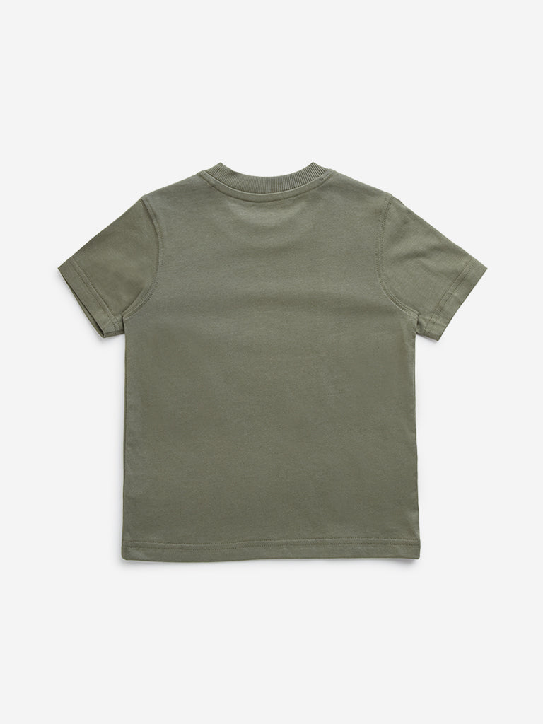 HOP Kids Olive Basketball Printed Cotton T-Shirt