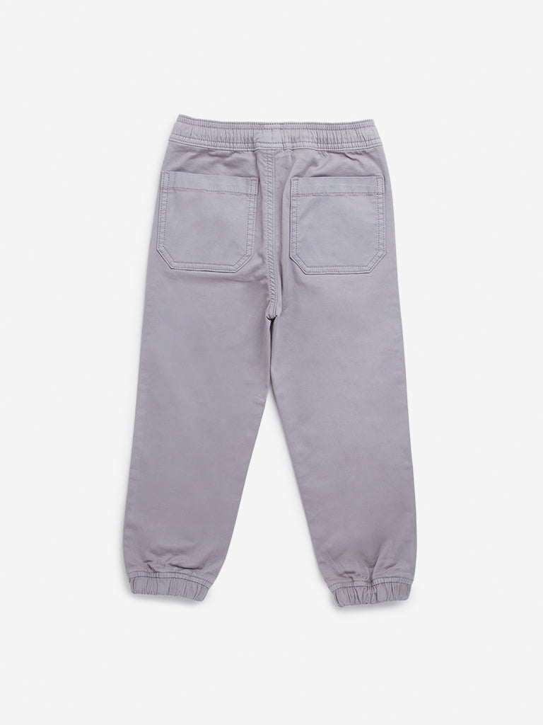 HOP Kids Grey Solid Mid-Rise Cotton Blend Joggers